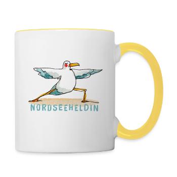 Yogamöwen / Nordsee-Heldin - Tasse zweifarbig - Weiß/Gelb - Rechts