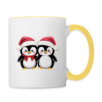 "Christmas Penguin Friends" - Contrasting Mug - white/yellow - Right