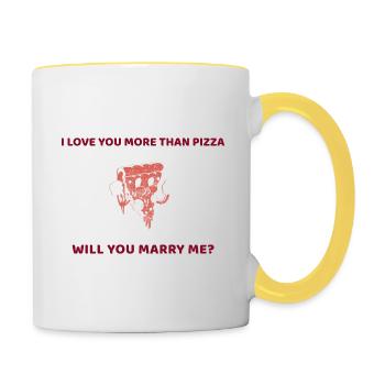 I love you more than pizza proposal shirt - Contrasting Mug - white/yellow - Right