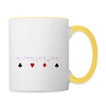 Motif sucré avec lapin et cartes à jouer - Mug contrasté - blanc/jaune - Droite