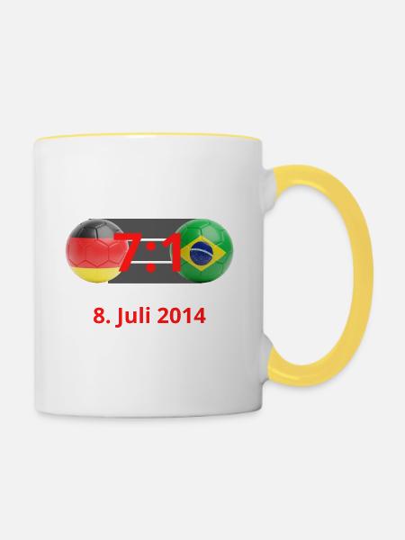 Deutschland vs Brasilien T-Shirt 7:1 - Tasse zweifarbig - Weiß/Gelb