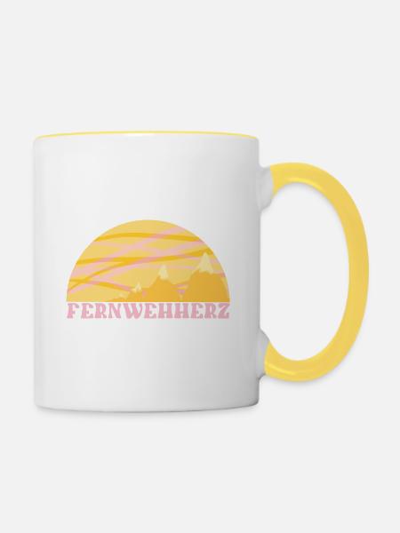 Reiselust Fernweh Herz - Tasse zweifarbig - Weiß/Gelb