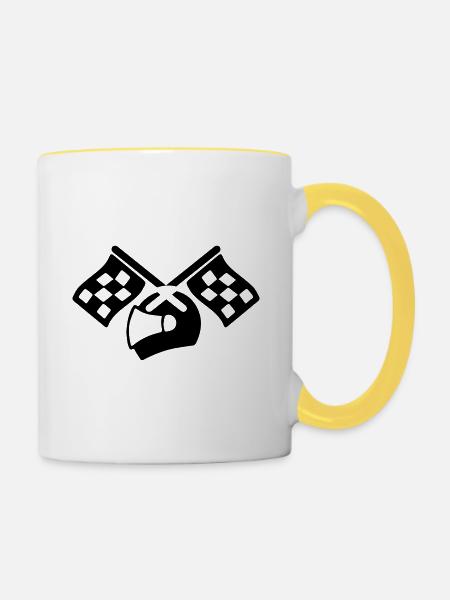 Rennfahrer helm - Tasse zweifarbig - Weiß/Gelb