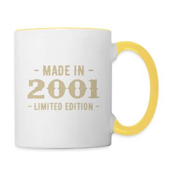 Jahrgang 2001 Geschenk in limitierter Auflage 2001 - Tasse zweifarbig - Weiß/Gelb - Rechts
