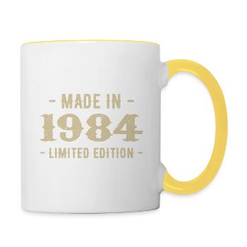 Jahrgang 1984 Geschenk in limitierter Auflage 1984 - Tasse zweifarbig - Weiß/Gelb - Rechts