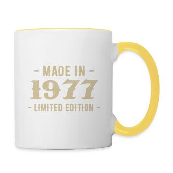 Jahrgang 1977 Geschenk in limitierter Auflage 1977 - Tasse zweifarbig - Weiß/Gelb - Rechts