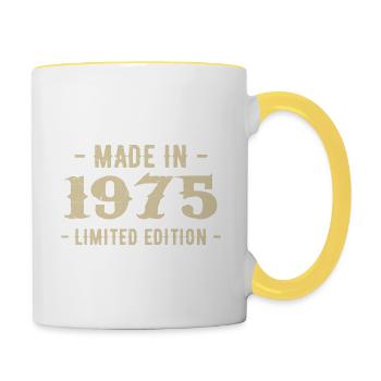 Jahrgang 1975 Geschenk in limitierter Auflage 1975 - Tasse zweifarbig - Weiß/Gelb - Rechts