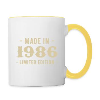 Jahrgang 1986 Geschenk in limitierter Auflage 1986 - Tasse zweifarbig - Weiß/Gelb - Rechts