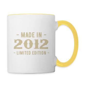 Jahrgang 2012 Geschenk in limitierter Auflage 2012 - Tasse zweifarbig - Weiß/Gelb - Rechts