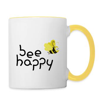 Bee happy schwarz - Tasse zweifarbig - Weiß/Gelb - Rechts
