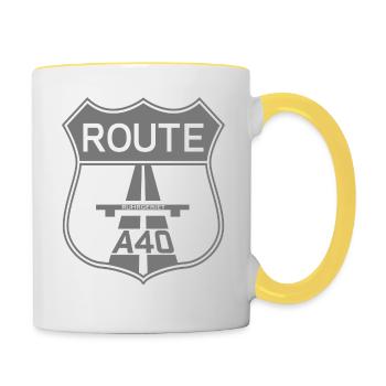 Route A40 Ruhrgebiet grey.png - Tasse zweifarbig - Weiß/Gelb - Rechts