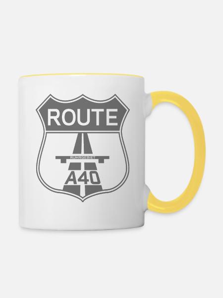 Route A40 Ruhrgebiet grey.png - Tasse zweifarbig - Weiß/Gelb