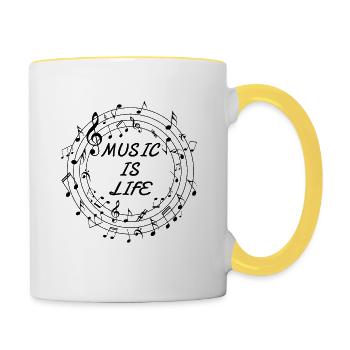 Music is Life - Clé de note musicale - Mug contrasté - blanc/jaune - Droite