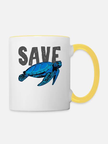 Rettet die Schildkröten - Tasse zweifarbig - Weiß/Gelb