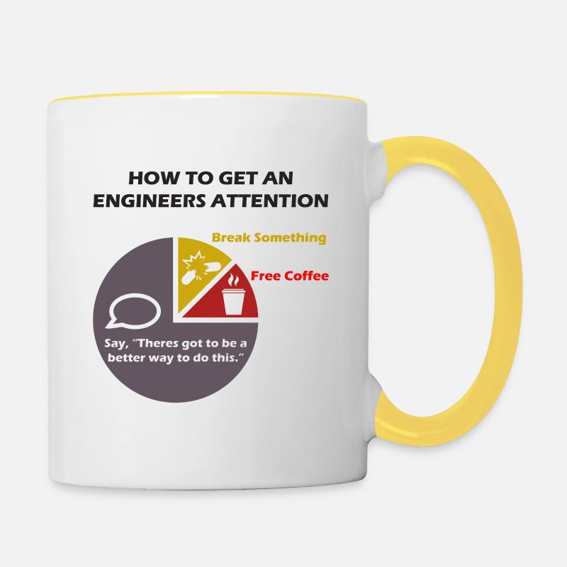 Ingénieurs attention drôle - Mug contrasté - blanc/jaune
