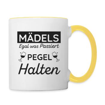 Pegel Halten Mädels Party - Tasse zweifarbig - Weiß/Gelb - Rechts