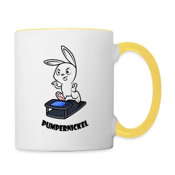 Pumpernickel Fitness Laufband Workout - Tasse zweifarbig - Weiß/Gelb - Rechts