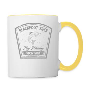 Blackfoot River Fly Fishing Montana Lustiges Angle - Tasse zweifarbig - Weiß/Gelb - Rechts