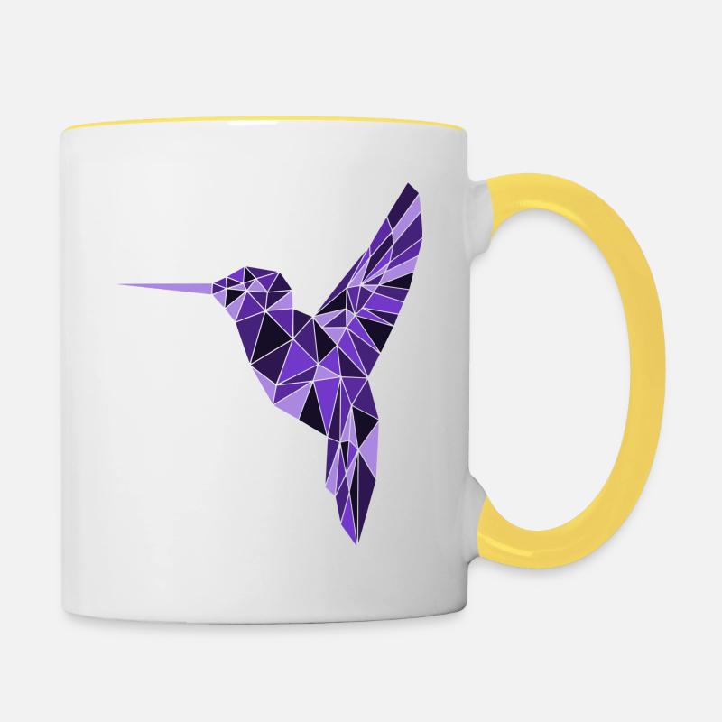 Violet Polygone oiseau - Triangles Bird Colibri - Mug contrasté - blanc/jaune