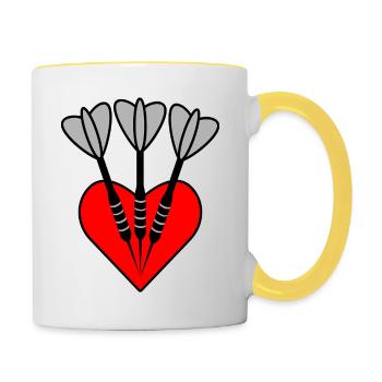 3 fléchettes dans un coeur rouge - Mug contrasté - blanc/jaune - Droite