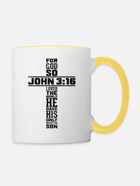 Johannes Christliches Religiöser Bibelvers - Tasse zweifarbig - Weiß/Gelb