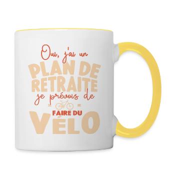 Plan De Retraite Cycliste Retraité Cyclisme Vélo - Mug contrasté - blanc/jaune - Droite