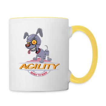 AGILITY HUND, HUNDESPORT MOTIV FÜR HUNDE FAN - Tasse zweifarbig - Weiß/Gelb - Rechts