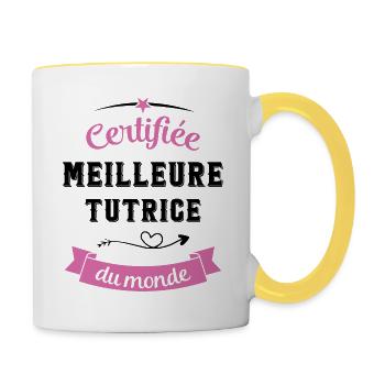 Certifiée meilleure tutrice du monde - Mug contrasté - blanc/jaune - Droite