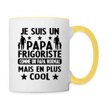 Je suis un Papa Frigoriste Comme un Papa normal - Mug contrasté - blanc/jaune - Droite