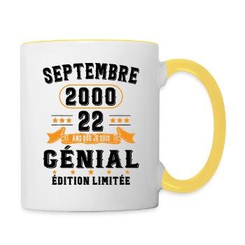 22 Ans Anniversaire Vintage Né(e) Septembre 2000 - Mug contrasté - blanc/jaune - Droite