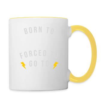 "BORN TO GAME FORCED TO GO TO SCHOOL" Design - Tasse zweifarbig - Weiß/Gelb - Rechts