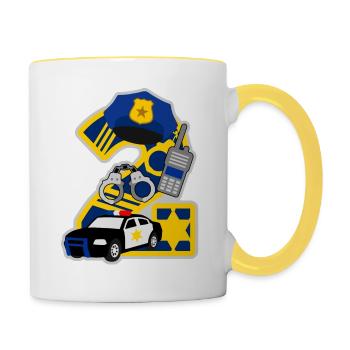 Polizei 2. Geburtstagsparty Nummer 2 - 2 Jahre - Tasse zweifarbig - Weiß/Gelb - Rechts