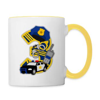 Polizei 3. Geburtstagsparty Nummer 3 - 3 Jahre - Tasse zweifarbig - Weiß/Gelb - Rechts