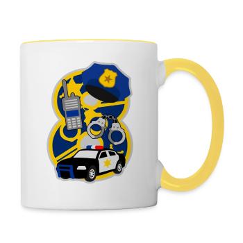 Polizei 8. Geburtstagsparty Nummer 8 - 8 Jahre - Tasse zweifarbig - Weiß/Gelb - Rechts