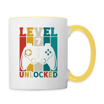 7 Years 7th Birthday Level Unlocked Gaming - Contrasting Mug - white/yellow - Right