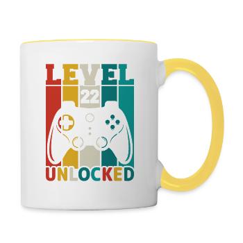 22 ans 22e anniversaire Niveau Gamin débloqué - Mug contrasté - blanc/jaune - Droite