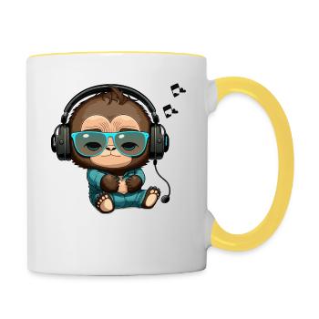 Gorilla with headphones, gorilla with sunglasses - Contrasting Mug - white/yellow - Right