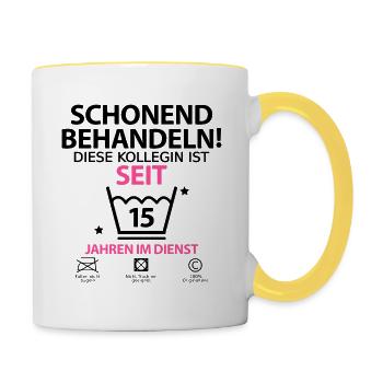 15 jähriges Jubiläum firmenjubiläum Kollegin - Tasse zweifarbig - Weiß/Gelb - Rechts