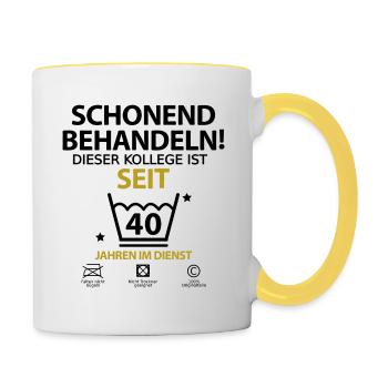 40 jähriges Jahre Jubiläum Firmenjubiläum kollege - Tasse zweifarbig - Weiß/Gelb - Rechts
