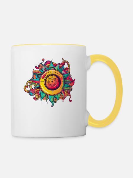 Trippige Zeichnung - Tasse zweifarbig - Weiß/Gelb