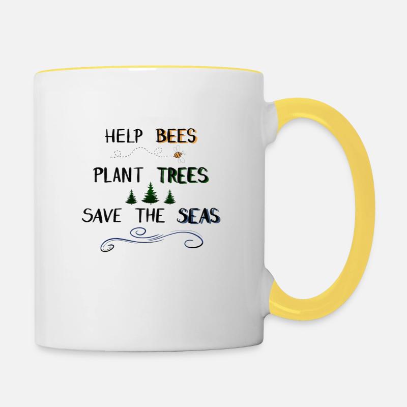 Help Bees - Plant Trees - Save the Seas - Tasse zweifarbig - Weiß/Gelb
