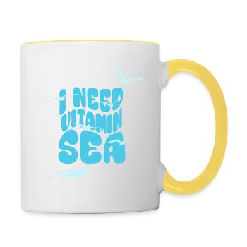 J’ai besoin de vitamine Mer - Vacances Été Mouettes Mer - Mug contrasté - blanc/jaune - Droite
