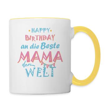 Happy Birthday Mama, Alles gute zum Geburtstag - Tasse zweifarbig - Weiß/Gelb - Rechts