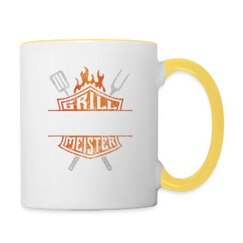 Grillmeister - eigener Name - Vatertag Geschenk - Tasse zweifarbig - Weiß/Gelb - Rechts