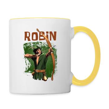 Robin Hood - Pfeil und Bogen - Geschenk - Tasse zweifarbig - Weiß/Gelb - Rechts