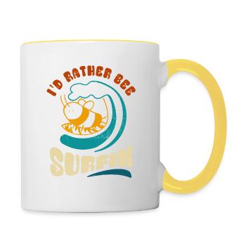 Je préfère le surf des abeilles - Autocollant - Mug contrasté - blanc/jaune - Droite