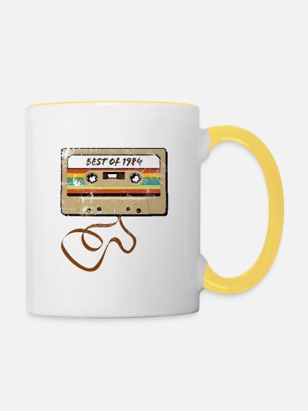 Best of 1984 - 30. Geburtstag Kassette - Tasse zweifarbig - Weiß/Gelb