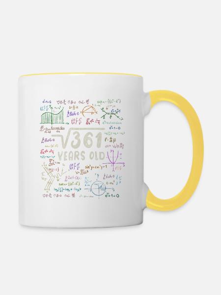 Wurzel aus 361 = 19. Geburtstag - Geschenk - Tasse zweifarbig - Weiß/Gelb