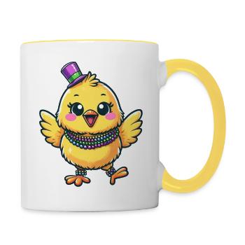 Poulet et poussins de Mardi Gras - Mug contrasté - blanc/jaune - Droite