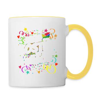 Mein Kostüm ist in der Wäsche - Karneval - Spruch - Tasse zweifarbig - Weiß/Gelb - Rechts